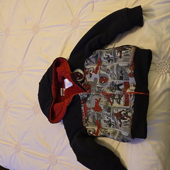 Set of 2 Kids Marvel Spider Man sherpa hoodies Gray and Black Size 5 - Picture 4 of 5